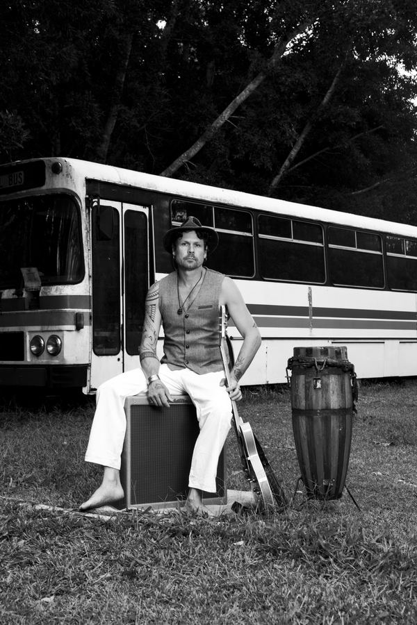 WaltSin promo photo — Bus — B&W